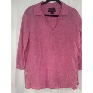 Tahiti Pink Linen Tunic Top Sz M Lightweight Travel Ready Breathable Fabric